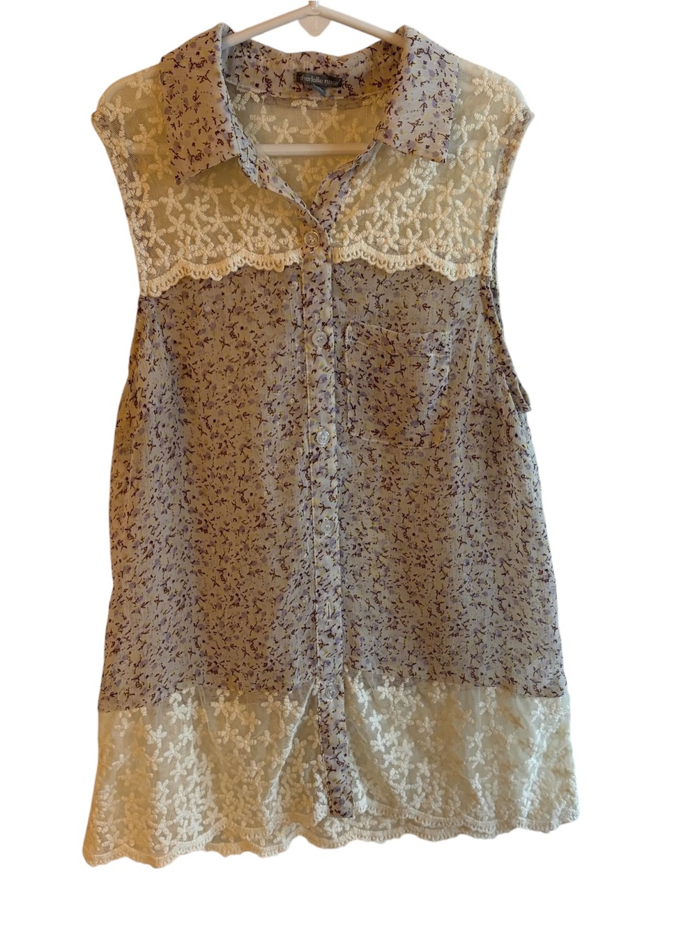 Charlotte Russe Floral Lace Button Front Sleeveless Blouse XS